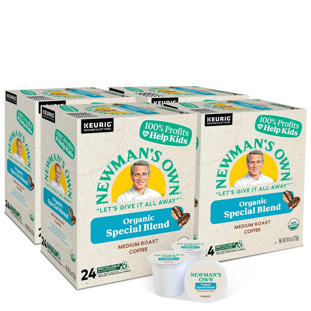 Newman's Own K-Cups, organic medium roast coffee, Fair Trade K-Cup pods, recyclable coffee pods, Keurig compatible organic coffee, single-serve eco coffee, bold smooth coffee, kosher coffee pods, organic office coffee, sustainable coffee blend