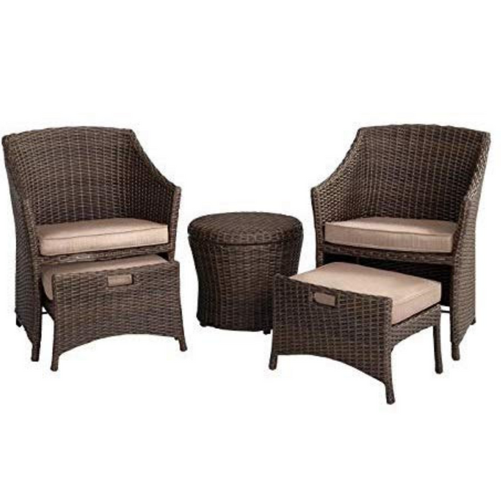 ROKA OUTLET 5 Pieces Wicker Patio Furniture Set Outdoor Patio Chairs with Ottomans Conversation Furniture with coffetable for Poorside Garden Balcony
