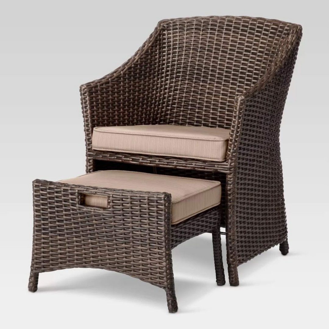 ROKA OUTLET 5 Pieces Wicker Patio Furniture Set Outdoor Patio Chairs with Ottomans Conversation Furniture with coffetable for Poorside Garden Balcony