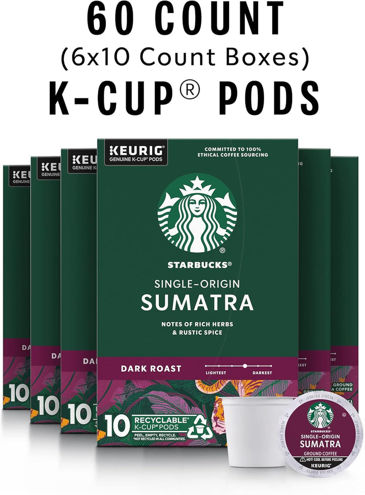 Starbucks Sumatra K-Cup Pods, Dark Roast Coffee, 60 Count