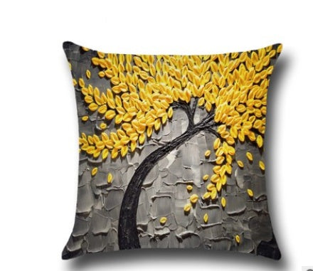 3D Oil Painting Trees Flowers Cotton Cushion Cushion Pillowcase Car Waist Cushion Pillow Cover