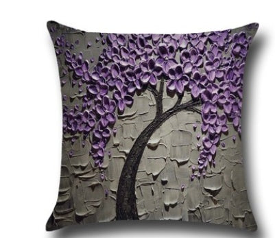 3D Oil Painting Trees Flowers Cotton Cushion Cushion Pillowcase Car Waist Cushion Pillow Cover