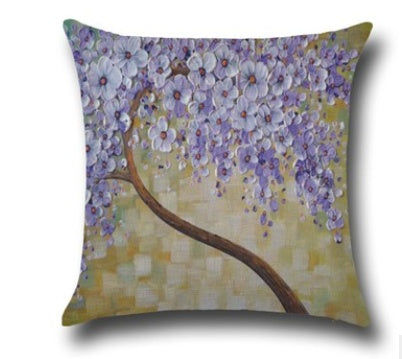 3D Oil Painting Trees Flowers Cotton Cushion Cushion Pillowcase Car Waist Cushion Pillow Cover