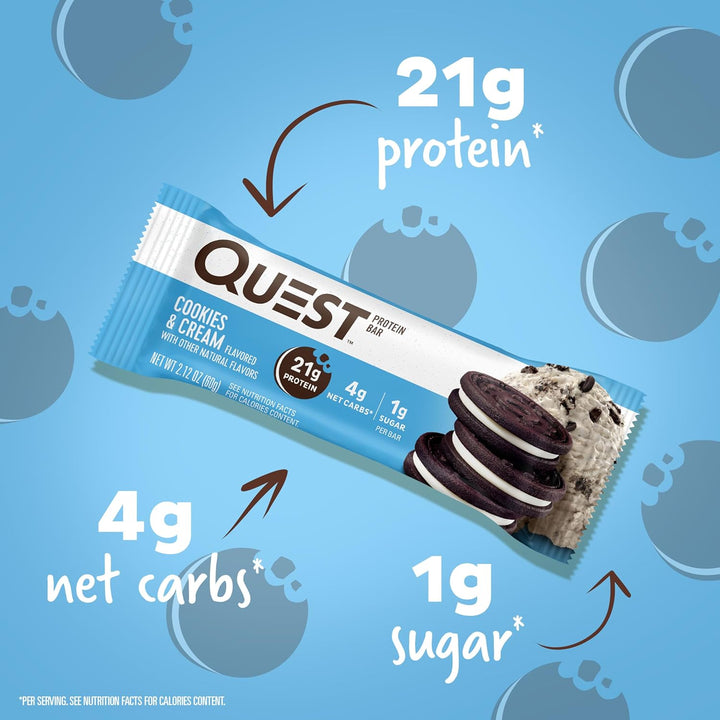Quest Cookies & Cream Protein Bars | 21g Protein, Keto & Gluten Free