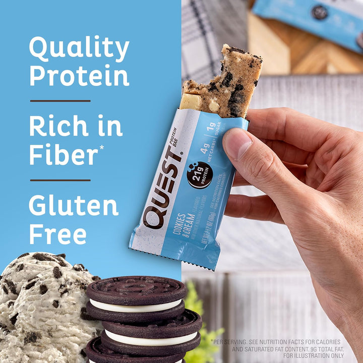 Quest Cookies & Cream Protein Bars | 21g Protein, Keto & Gluten Free
