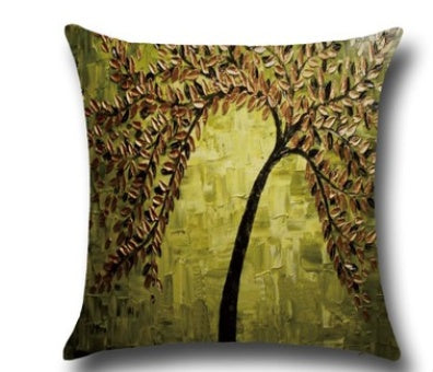 3D Oil Painting Trees Flowers Cotton Cushion Cushion Pillowcase Car Waist Cushion Pillow Cover