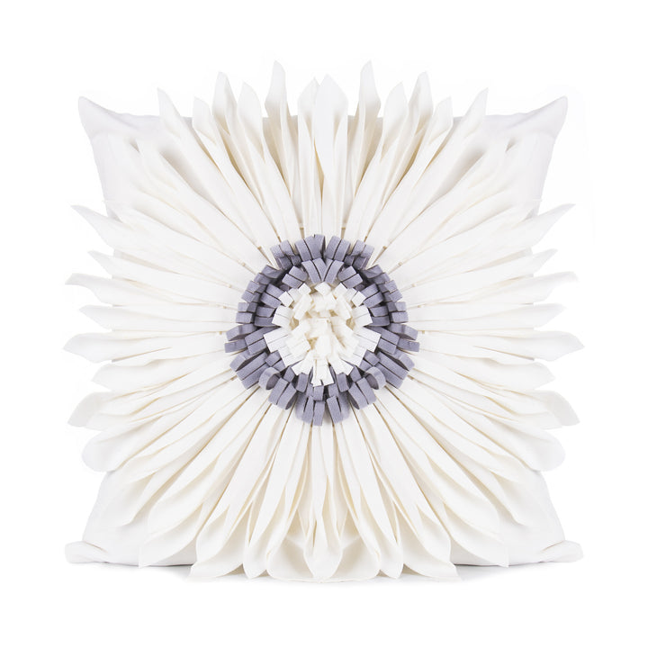 Fashion Modern Style White Throw Pillows Velvet Stitching 3D Chrysanthemum Cushion Waist Pillow Blue Cushion Case