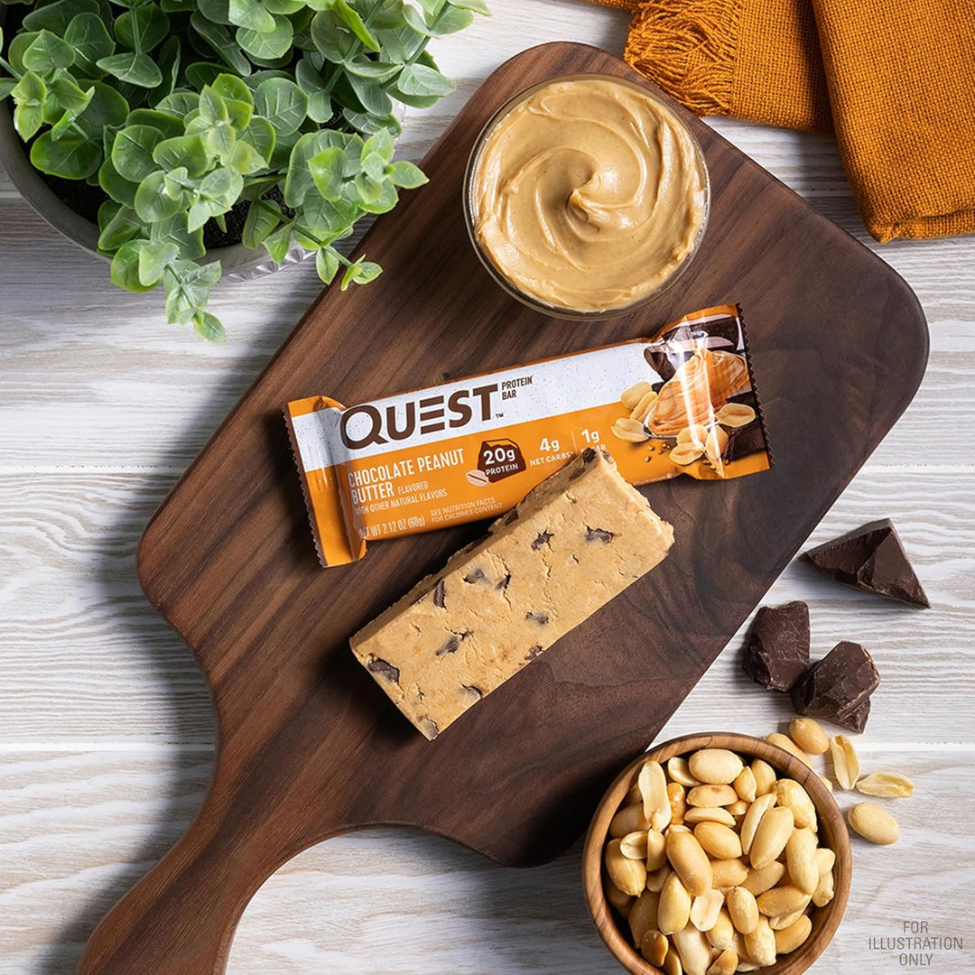 Fuel your day with Quest Chocolate Peanut Butter Protein Bars. Each gluten-free, keto-friendly bar delivers 20g of complete dairy protein, just 1g sugar, and 4g net carbs to support muscle recovery and low-carb goals. With 11g of fiber and rich chocolate-peanut butter flavor, these bars satisfy cravings without added sugar. Perfect on-the-go snack for workouts, travel, or anytime you need a nutritious boost.