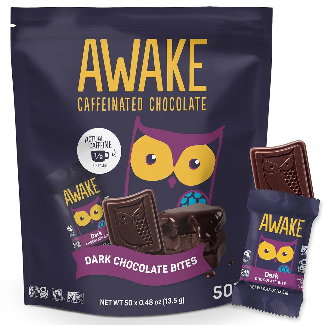 AWAKE Caffeinated Chocolate Bites 50ct – 50mg Energy Coffee Alternative