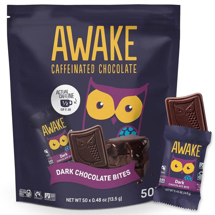 AWAKE Caffeinated Chocolate Bites 50ct – 50mg Energy Coffee Alternative