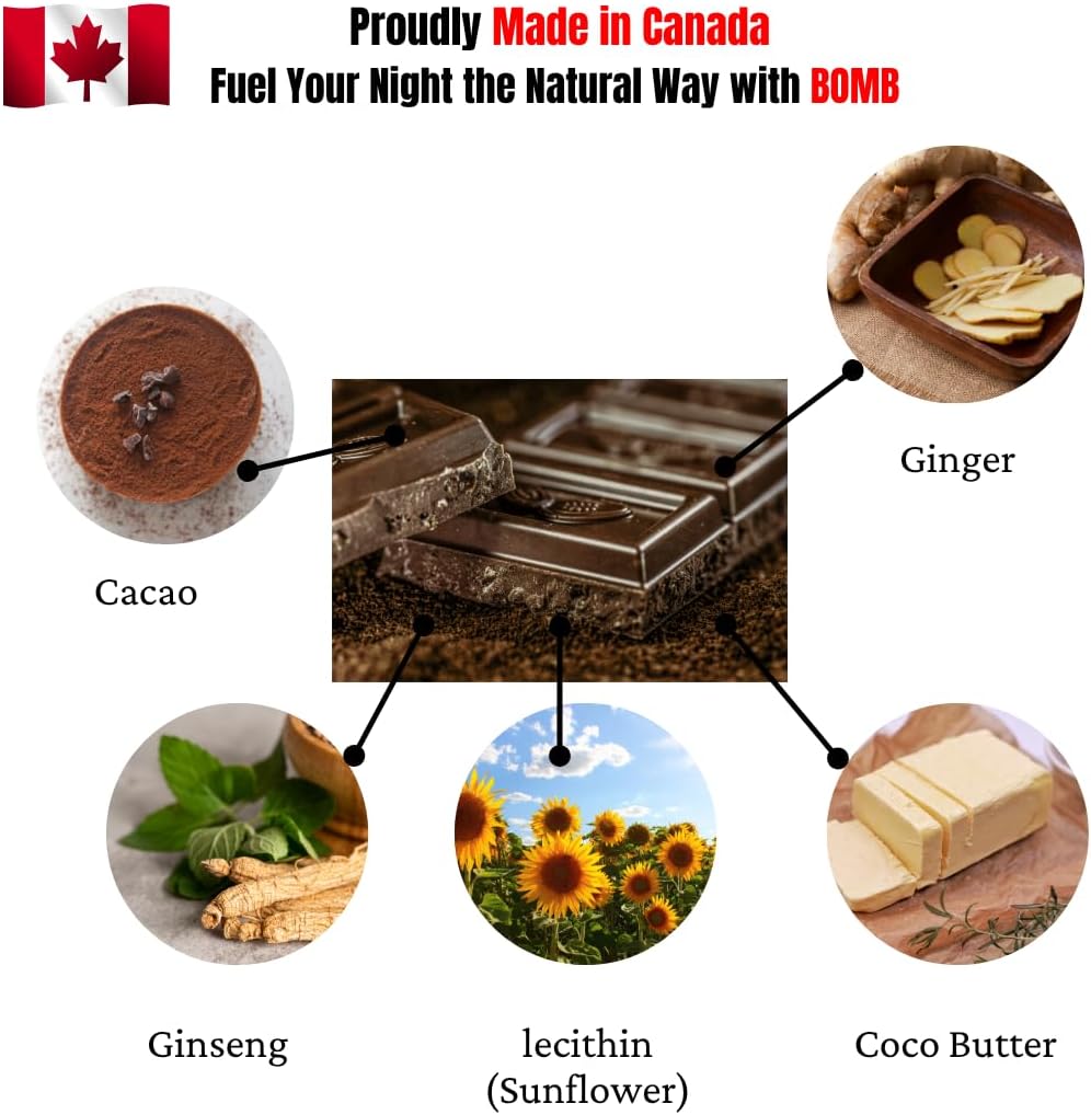 Bomb Couples Chocolate – Mood & Vitality Support for Him & Her – Vegan, Gluten-Free, Natural Ingredients. Improve Mood, Performance & Energy – Made in Canada