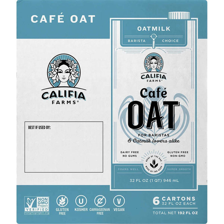 Califia Farms Cafe Oat Barista Choice Oatmilk, Dairy Free, 32 fl oz, 6 ct