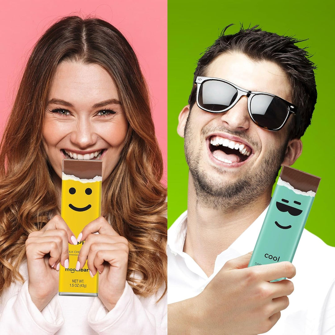 Chocolate MoodiBars 5 Variety Gift Box  Assorted Milk & Dark Chocolate Bars, Sea Salt, Milk Toffee, Mint Cream Gourmet Bar Snack Set  Emoji Mood Faces Gifts  Belgian Chocolate Celebration Box Sampler  Individually Wrapped Candy Basket
