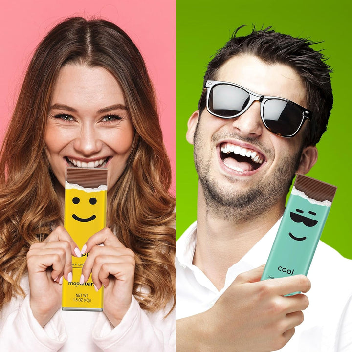 Chocolate MoodiBars 5 Variety Gift Box  Assorted Milk & Dark Chocolate Bars, Sea Salt, Milk Toffee, Mint Cream Gourmet Bar Snack Set  Emoji Mood Faces Gifts  Belgian Chocolate Celebration Box Sampler  Individually Wrapped Candy Basket