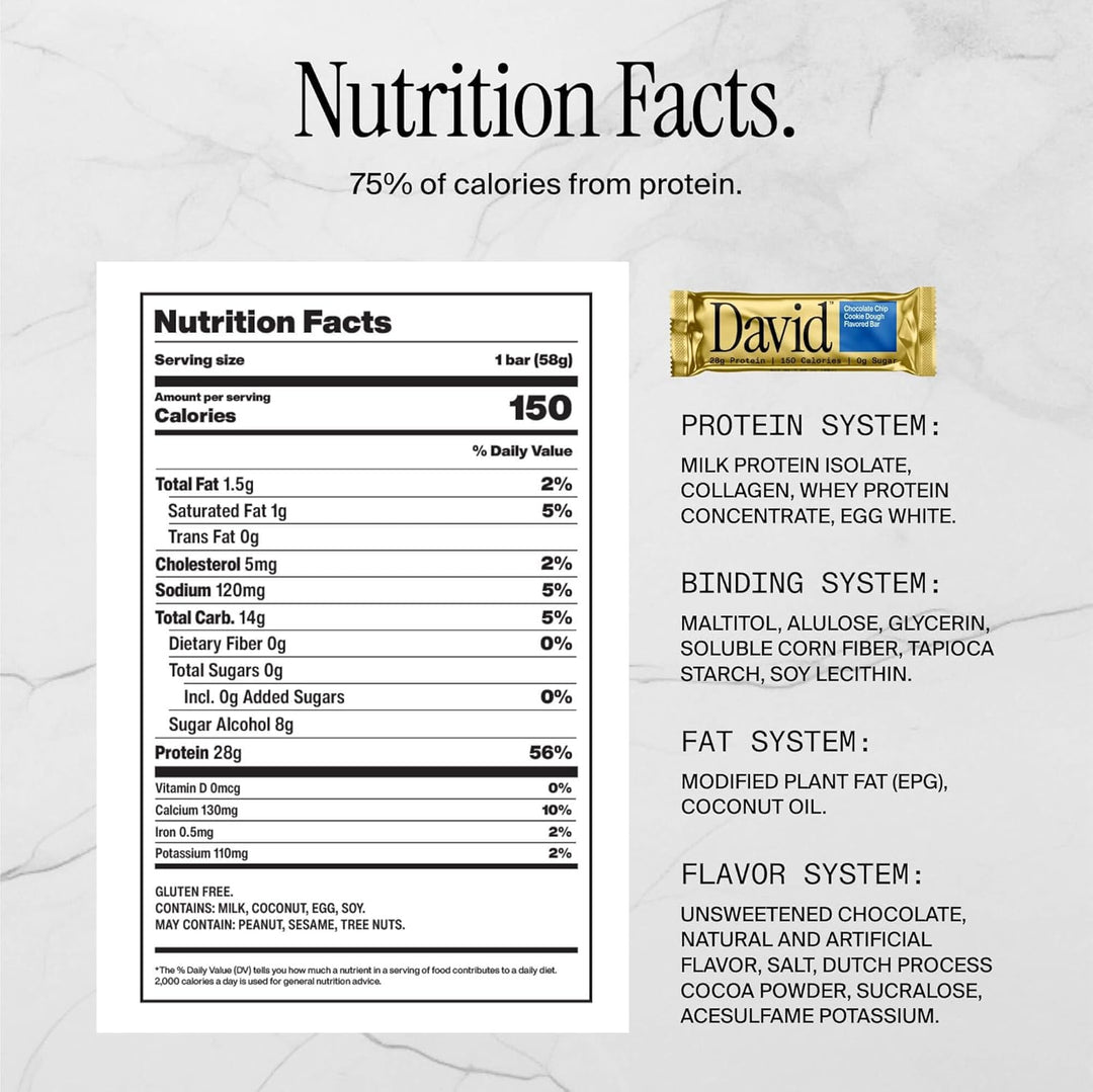 David High Protein Bars, Sugar Free, 28g Protein, 12 Ct, Cookie Dough