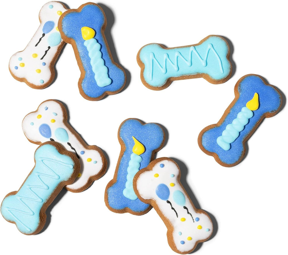 Blue Dog Birthday Cookie Set – 8 Crunchy Bone-Shaped Treats