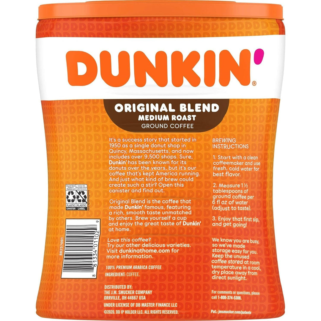 Dunkin' Original Blend Medium Roast Ground Coffee, 30 oz Canister