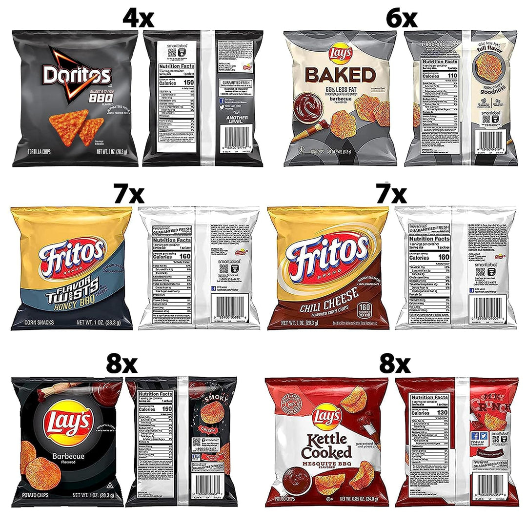 Fire up your snack game with the Frito Lay Backyard Barbecue Mix Variety Pack featuring 40 individually wrapped BBQ-flavored snacks including Lay’s, Fritos, Baked Lay’s, and Doritos. Perfect for on-the-go snacking, work lunches, road trips, school snacks, or party packs, this variety pack delivers convenient, portion-controlled BBQ treats. 