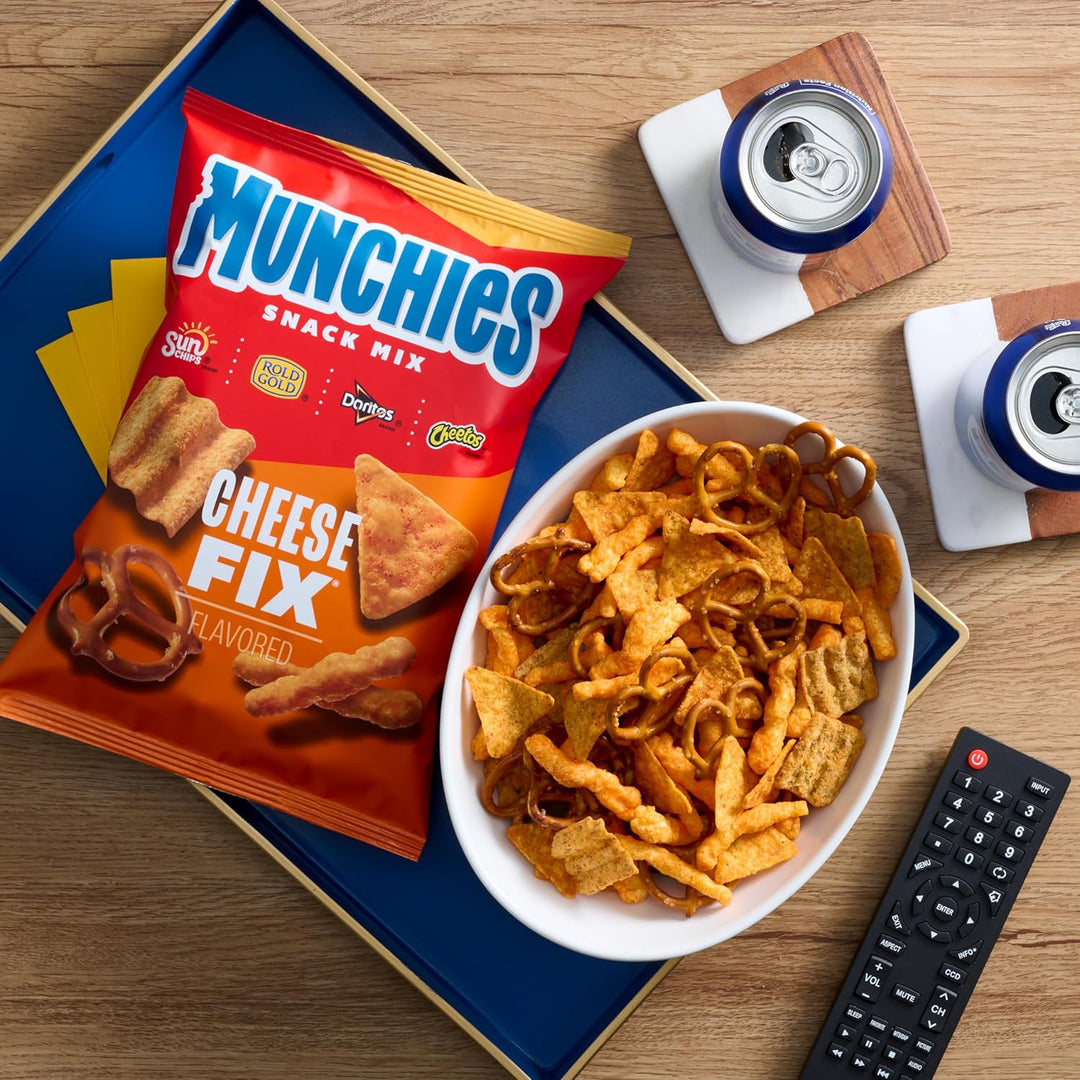 Satisfy cheesy cravings with the Frito Lay Cheesy Mix 6 Flavor Variety Pack, featuring 40 single-serve bags of Doritos Nacho Cheese, Cheetos Crunchy &amp; Puffs, Lay’s Cheddar &amp; Sour Cream, SunChips Harvest Cheddar, and Munchies Snack Mix. Perfect for school lunches, after-school snacks, sports practice, or on-the-go snacking, this variety pack offers bold, cheesy flavors in convenient, portion-controlled servings. Ideal for parties, work snacks, and snack gifts.