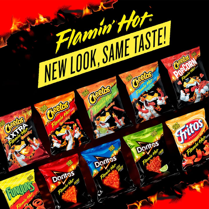 Turn up the heat with the Frito Lay Fiery Mix Variety Pack. This 40-count pack features Flamin’ Hot Cheetos, Doritos Spicy Nacho, Doritos Dinamita Chile Limon, Doritos Spicy Sweet Chili, Doritos Flamin’ Hot Nacho, and Chester’s Hot Fries. Perfect for school lunches, parties, or on-the-go snacking. Individually wrapped for convenience, easy to carry, store, and share. Ideal for spice lovers and bulk snack fans.