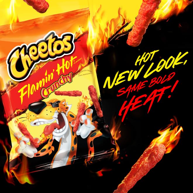 Ignite snack time with the Frito Lay Flamin' Hot Variety Pack. This 40-count pack includes Cheetos Crunchy Flamin’ Hot, Cheetos Puffs Flamin’ Hot, Funyuns Flamin’ Hot, Chester’s Hot Fries, and Doritos Flamin’ Hot Nacho. Perfect for school lunches, after-school snacks, office breaks, or parties. Individually wrapped for convenience, shareable, and full of bold, spicy flavor. Ideal for bulk snack lovers, kids, and party treats.