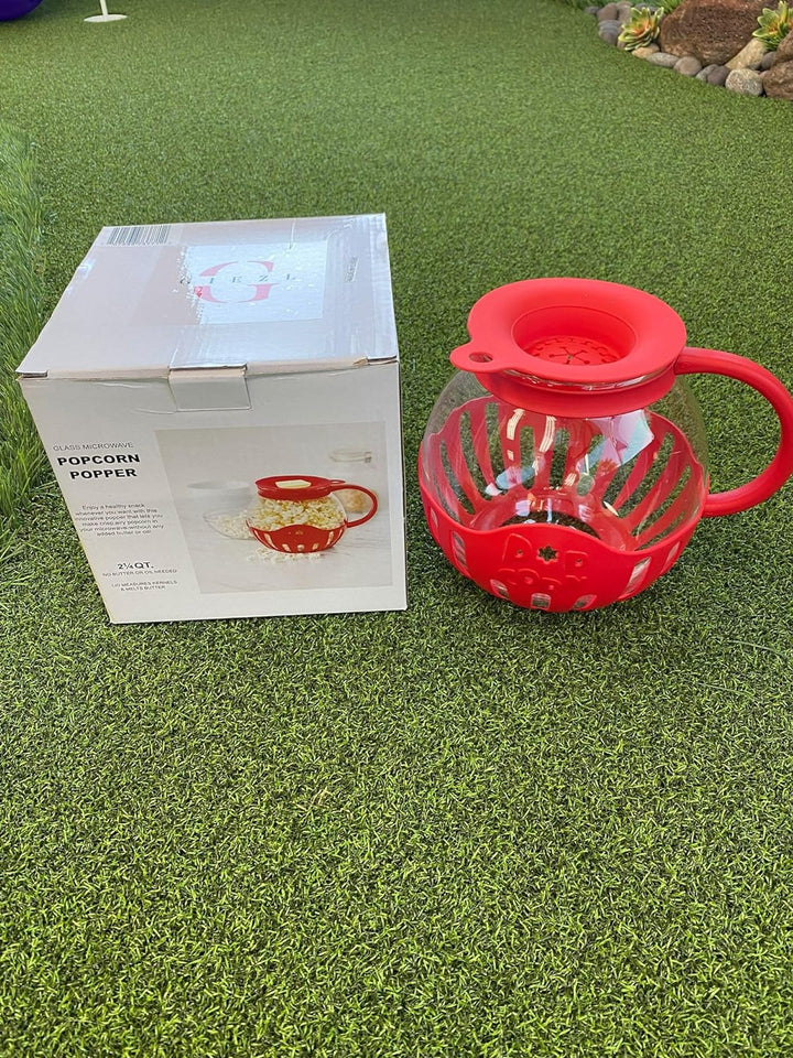 GIEZL - Microwave Popcorn Popper | Crafted With Borosilicate Glass | 3 in 1 Lid | Silicone Exterior & Lid Ensures Secure Grip | Microwave Popcorn Maker | 1.50 Quart | Silicone Popcorn Popper | Red