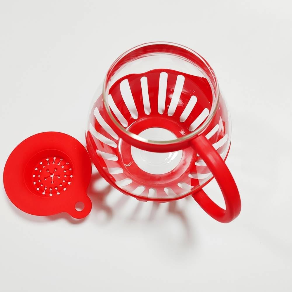 GIEZL - Microwave Popcorn Popper | Crafted With Borosilicate Glass | 3 in 1 Lid | Silicone Exterior & Lid Ensures Secure Grip | Microwave Popcorn Maker | 1.50 Quart | Silicone Popcorn Popper | Red