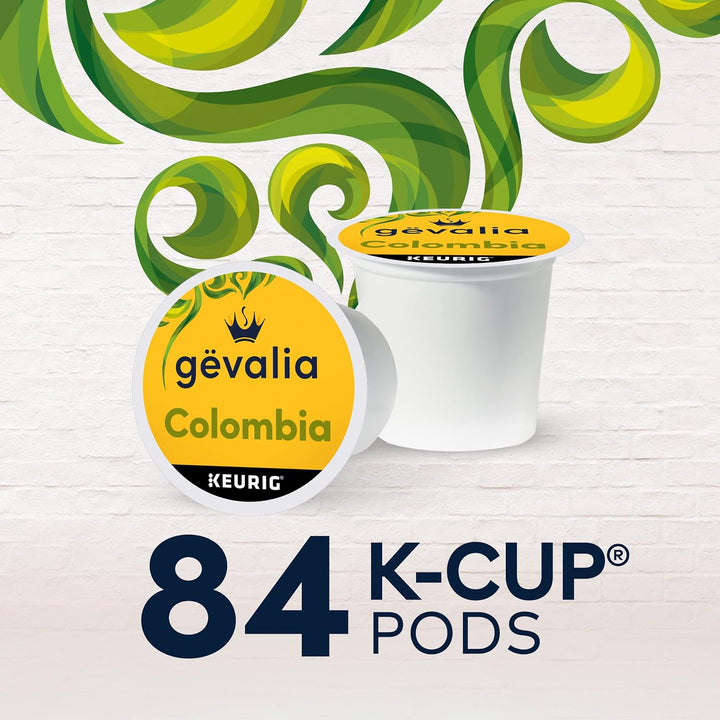 Colombian coffee pods, Gevalia K-Cups, medium roast Keurig coffee, keto coffee pods, low carb coffee, Arabica coffee pods, gluten free coffee, kosher K-Cup coffee, 84 count K-Cups, Keurig compatible coffee