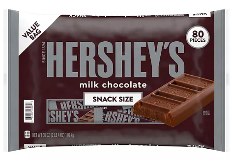 HERSHEY'S Milk Chocolate Bars, Snack Size, 80 pcs.