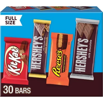 HERSHEY'S Variety Pack, Milk Chocolate Candy, 30 pk