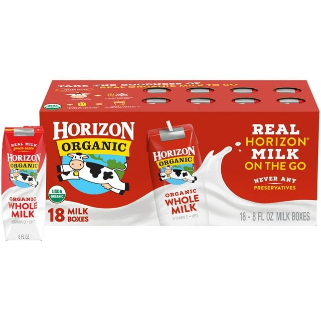 Horizon Organic Whole Milk 8 fl oz, 18 Pack | USDA Certified Organic