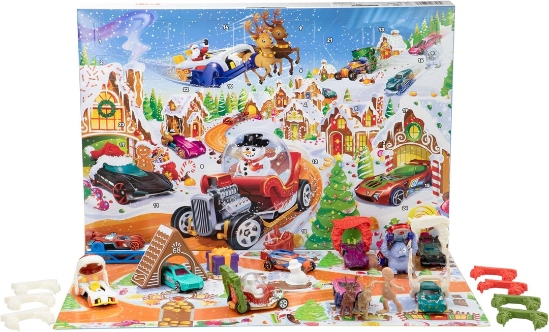 Hot Wheels 2025 Advent Calendar with 10 Cars & Holiday Accessories
