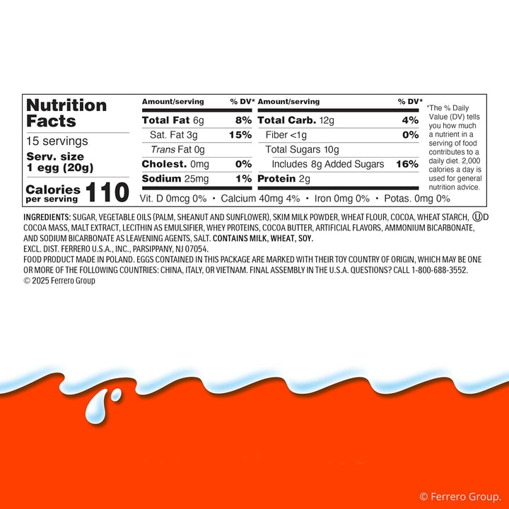 
Kinder Joy Eggs, Bulk 15 Count, Treat Plus Toy, Sweet Creams and Chocolatey Wafers, Individually Wrapped, 10.5 oz