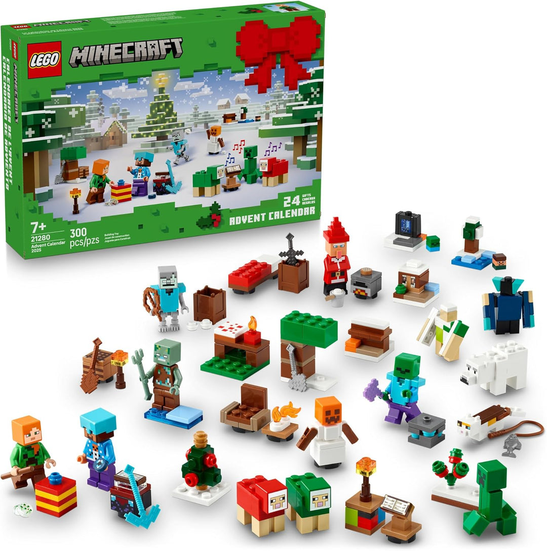 LEGO Minecraft Advent Calendar with mini-figures on a white background