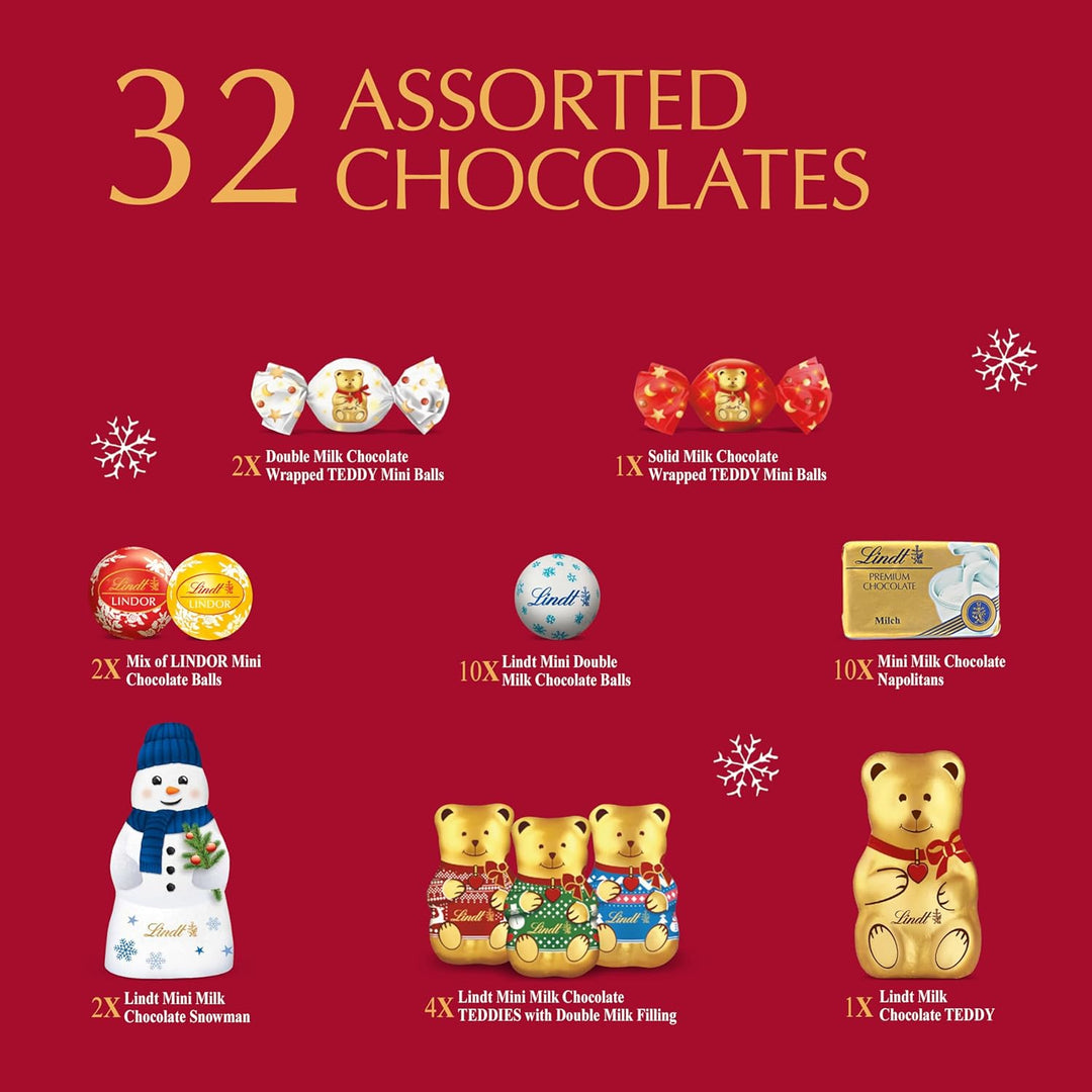 Lindt Teddy Christmas Advent Calendar Assorted Chocolate Candy Box, 7.2 oz.