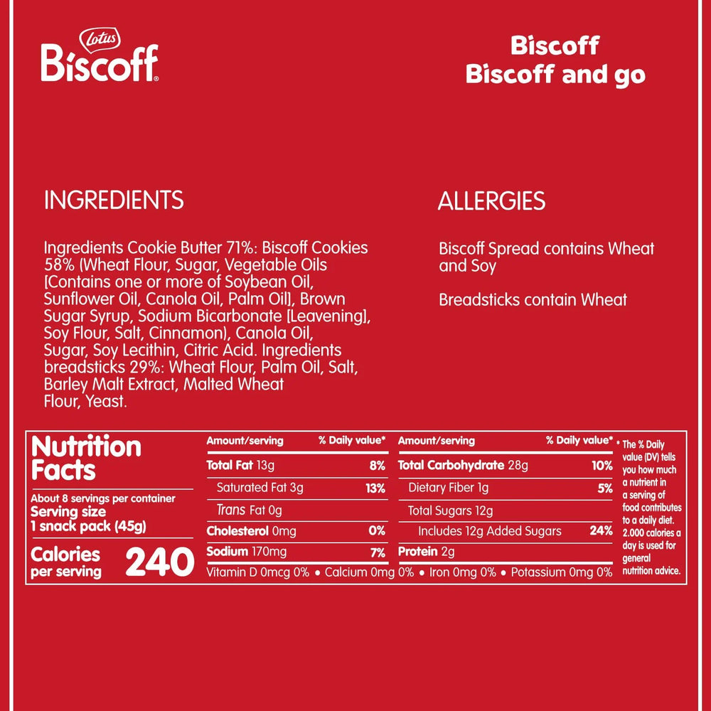 Lotus Biscoff & Go Snack Pack – Cookie Butter & Sticks, 8 Count