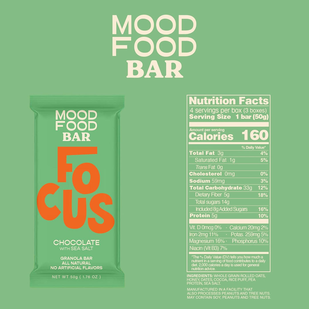 MOOD FOOD BAR Chocolate with Sea Salt Granola Bars - 12 pack - 21.3 OZ
MOOD FOOD BAR Chocolate with Sea Salt Granola Bars - 12 pack - 21.3 OZ
