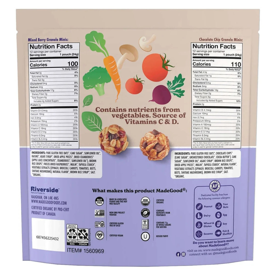 MadeGood Organic Granola Minis, Variety Pack, 0.85 oz, 24-count