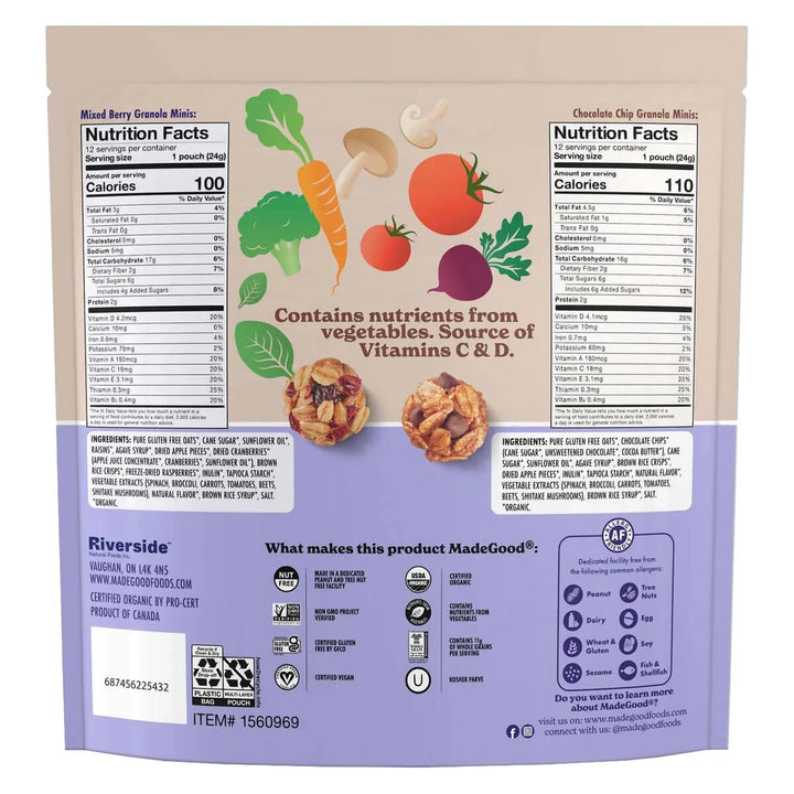 MadeGood Organic Granola Minis, Variety Pack, 0.85 oz, 24-count