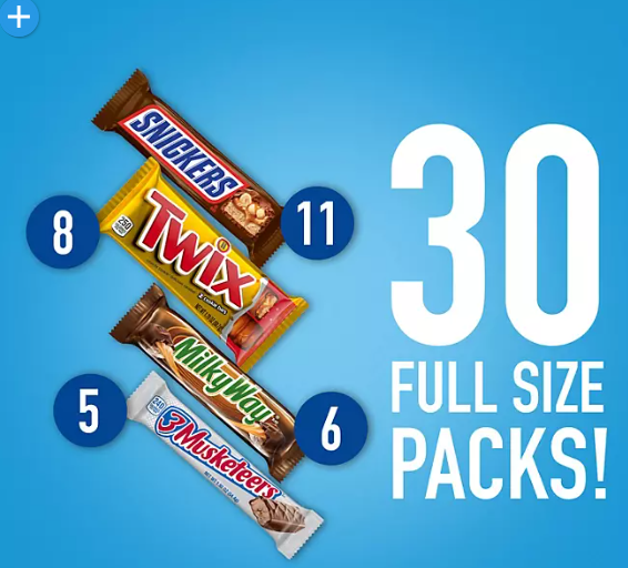 Mars Chocolate Candy Bars, Variety Pack, Full Size, 30 pk