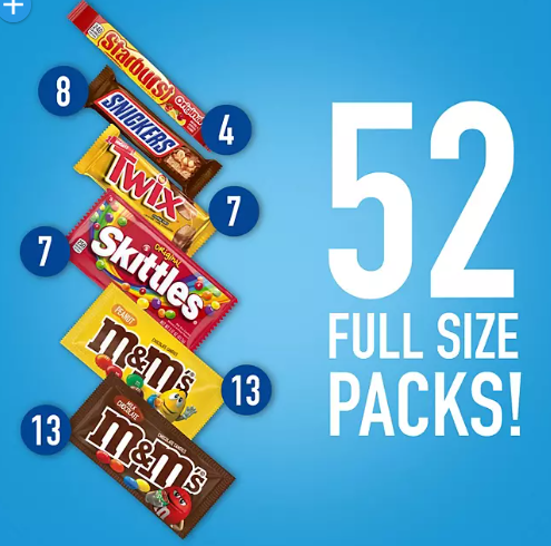 Mars Full-Size Fundraiser Chocolate Candy Variety Pack individually wrapped, 52 Ct Bulk Box