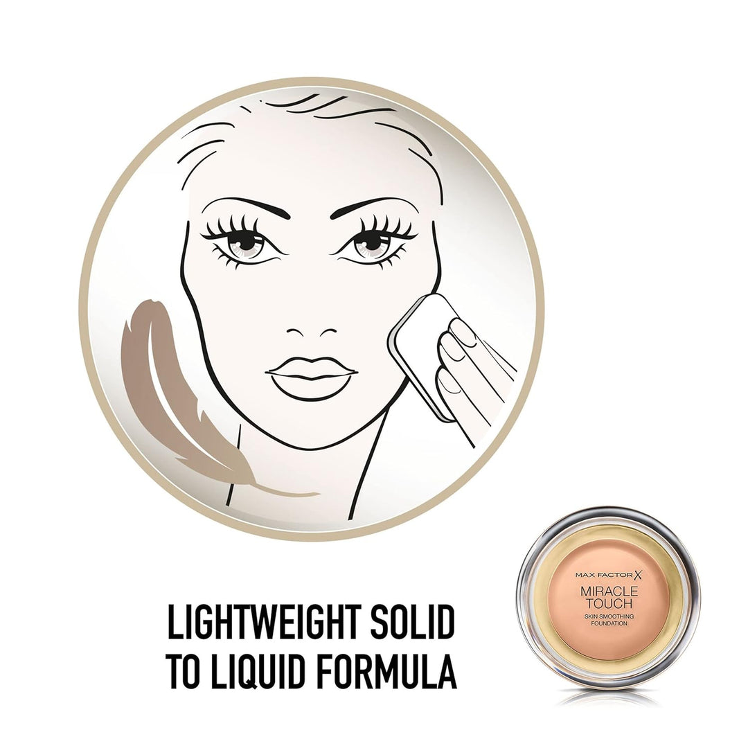 Max Factor Miracle Touch Foundation, New and Improved Formula, SPF 30 and Hyaluronic Acid, 60 Sand