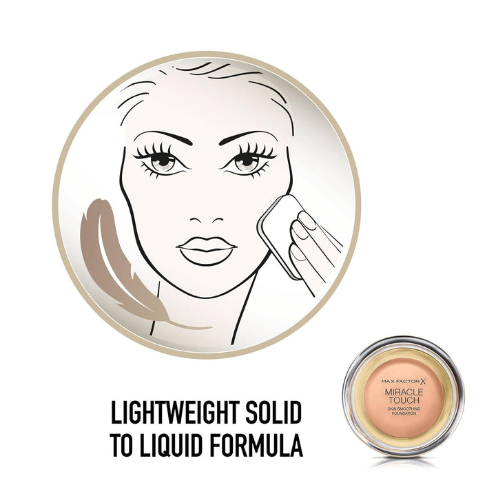 Max Factor Miracle Touch Foundation, New and Improved Formula, SPF 30 and Hyaluronic Acid, 60 Sand