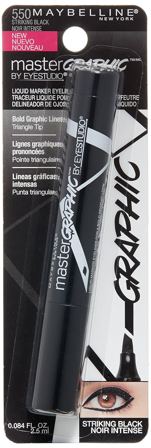 " Maybelline New York Eye Studio Master Graphic Liquid Eyeliner, Striking Black, 0.084 Fluid Ounce"