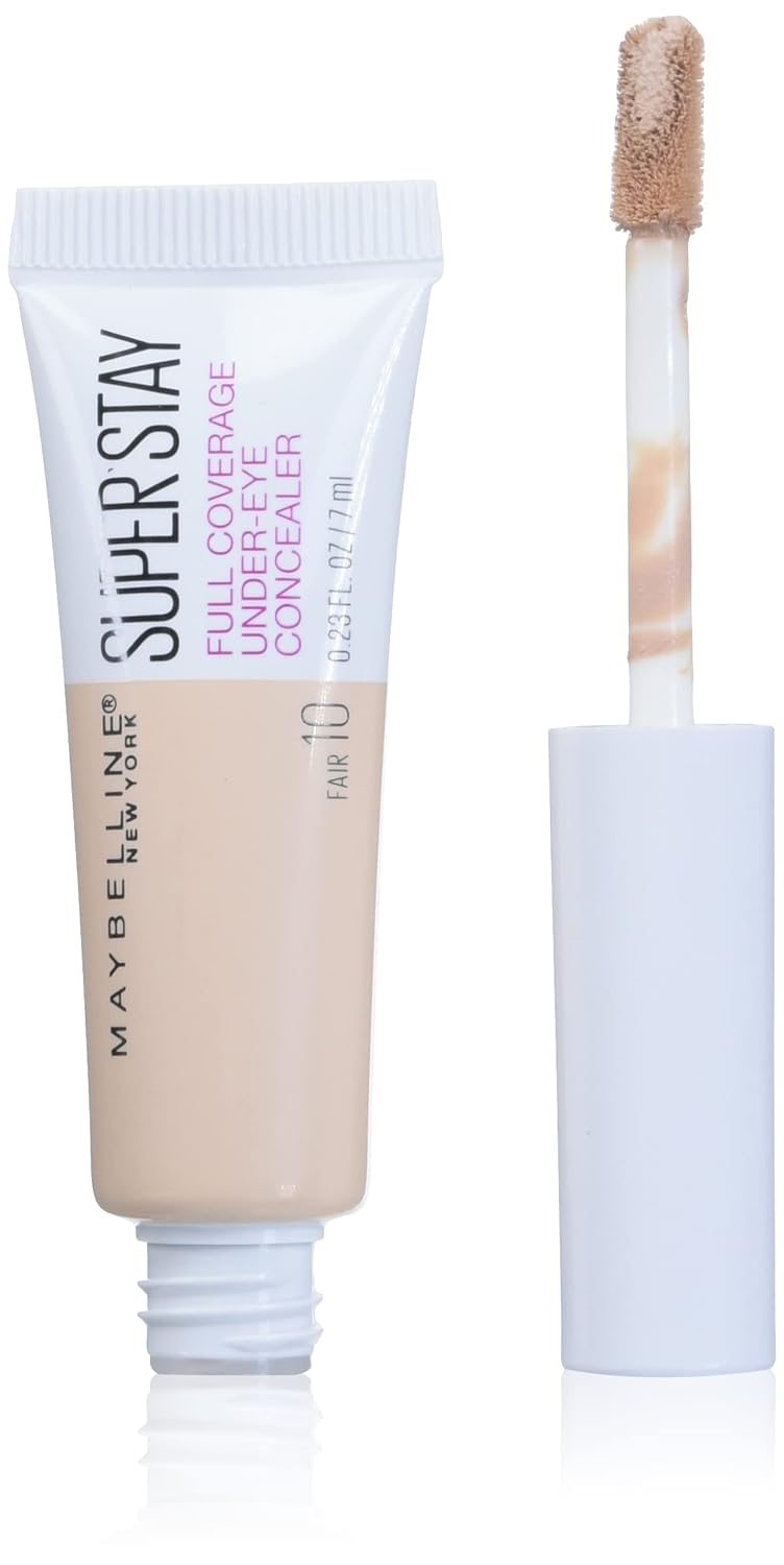 Maybelline New York Super Stay Super Stay Full Coverage, Brightening, Long Lasting, Under-eye Concealer Liquid Makeup For Up To 24H Wear, With Paddle Applicator, Fair, 0.23 fl. oz.