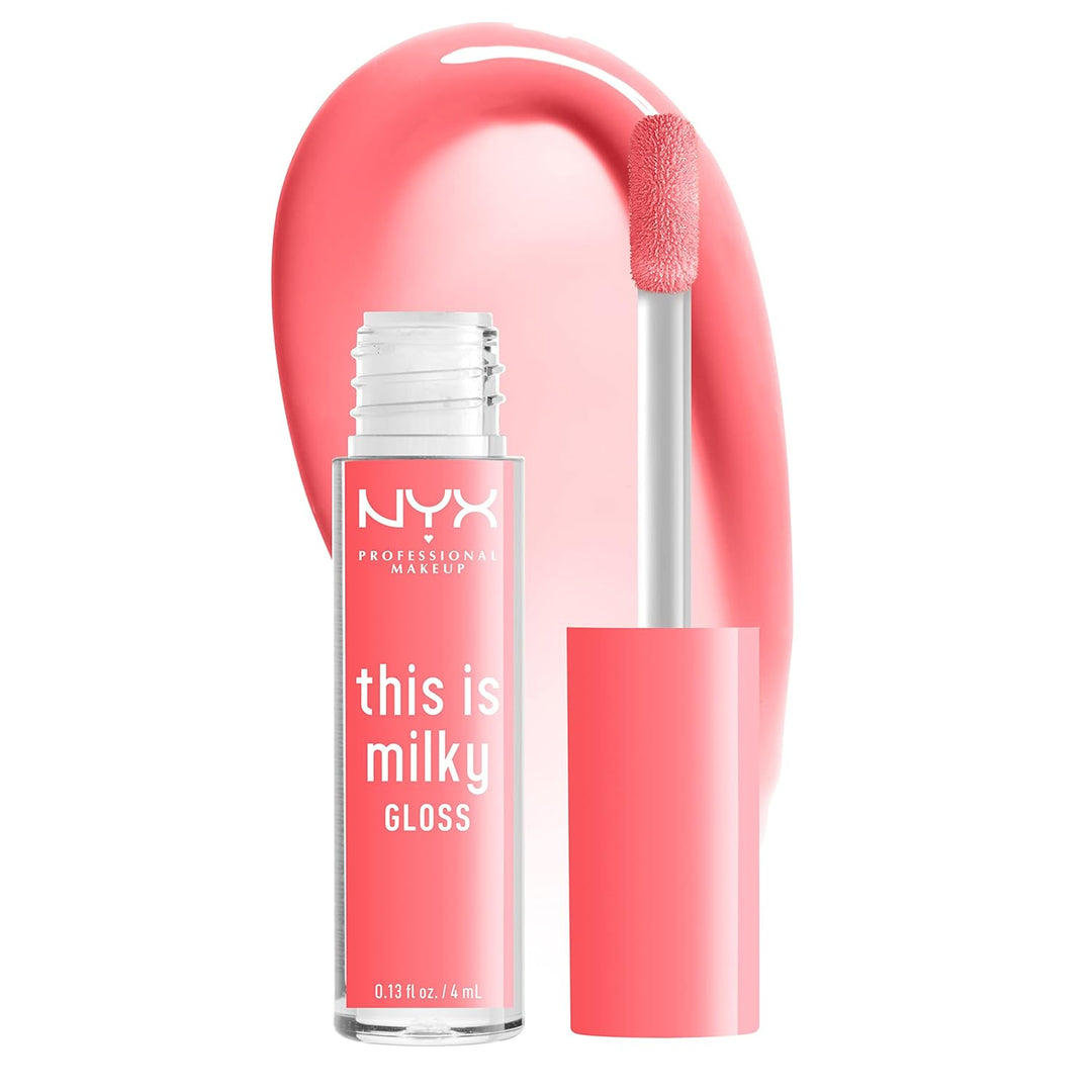 NYX PROFESSIONAL Milky Gloss, Vegan Lip Gloss, 12 Hour Hydration - Moo-dy Peach (Sheer Coral)