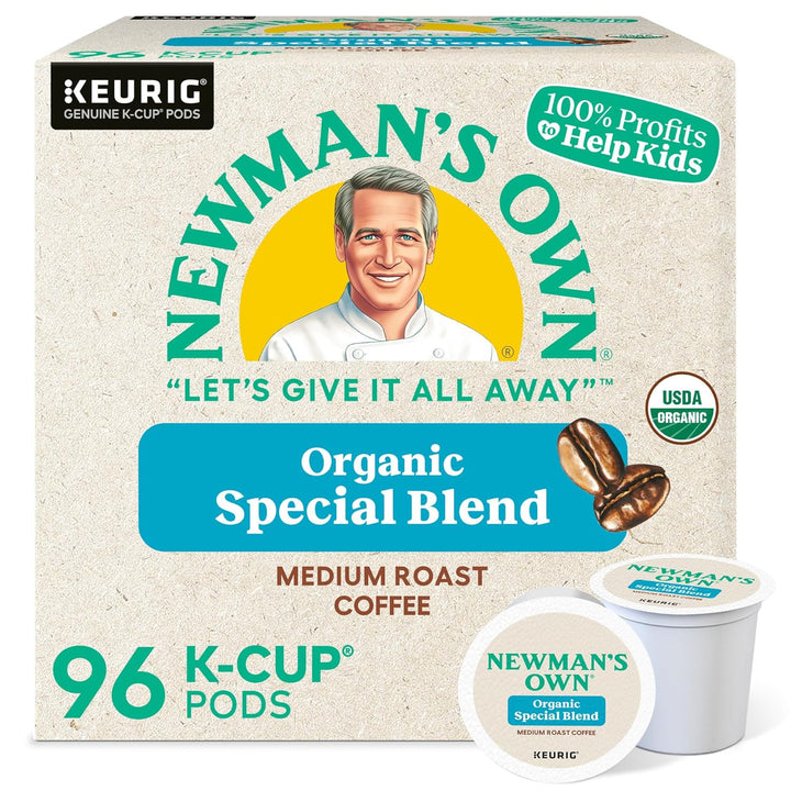 Newman's Own K-Cups, organic medium roast coffee, Fair Trade K-Cup pods, recyclable coffee pods, Keurig compatible organic coffee, single-serve eco coffee, bold smooth coffee, kosher coffee pods, organic office coffee, sustainable coffee blend