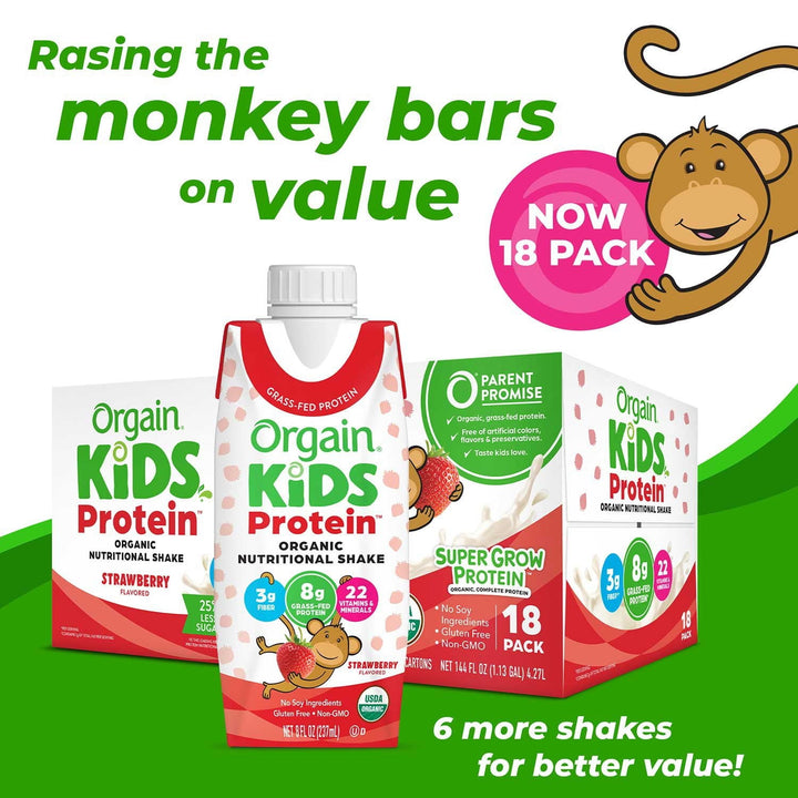 Orgain Kids 8g Protein Organic Nutrition Shake, Strawberry 8 fl. oz., 18 pk.