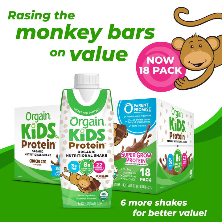 Orgain Kids 8g Protein Organic Nutritional Shake, Chocolate, 8 fl. oz., 18 pk.