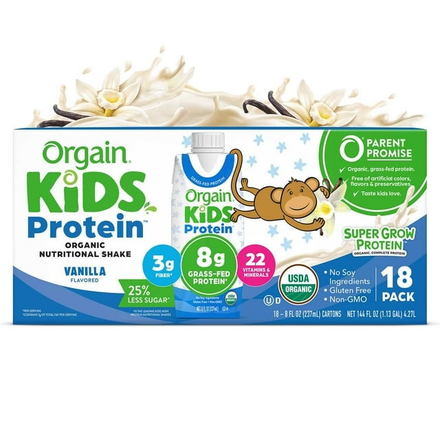 Orgain Kids 8g Protein Organic Nutritional Shake, Vanilla, 8 fl. oz., 18 pk.